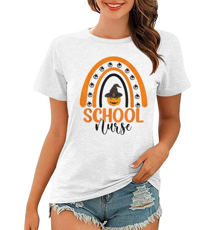 School Nurse Spooky Halloween Pumpkin Rainbow Nursing  Women T-shirt