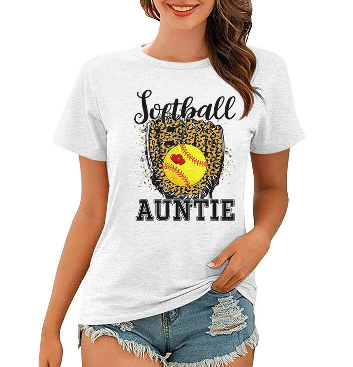 Softball Auntie Leopard Game Day Aunt Mother Softball Lover  Women T-shirt