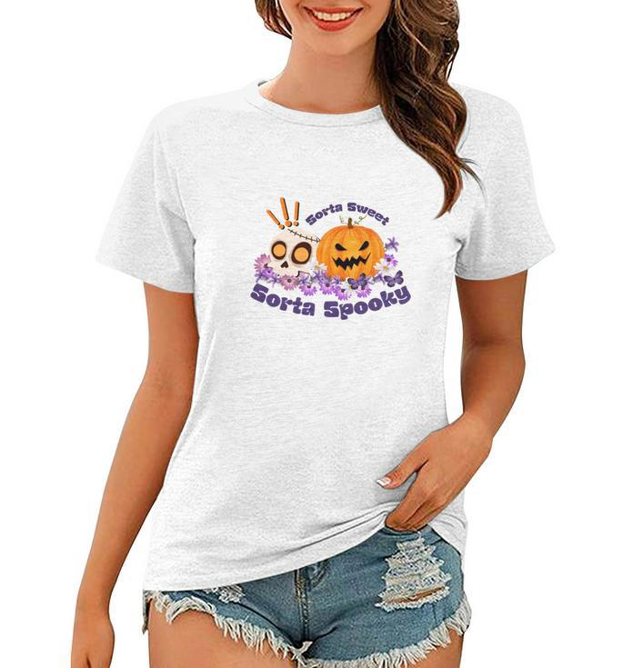 Sorta Sweet Sorta Spooky Halloween Pumpkin Skull Women T-shirt