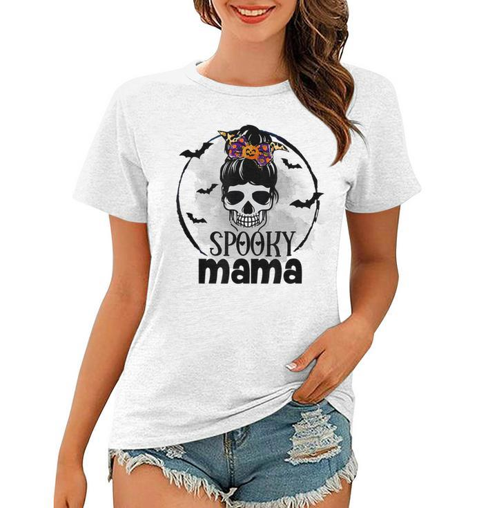 Spooky Mama Funny Halloween Mom Messy Bun Spooky Vibes  Women T-shirt