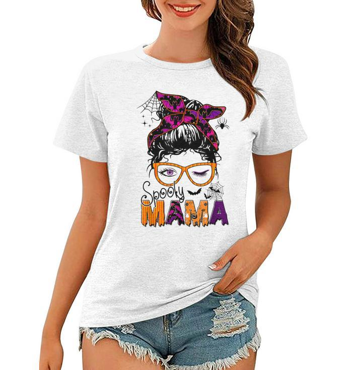 Spooky Mama Messy Bun Mom Life Halloween Costume  Women T-shirt