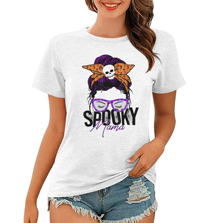 Spooky Messy Bun Mama Happy Halloween  Women T-shirt