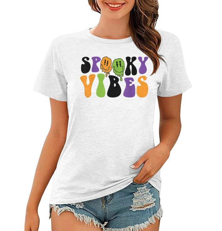 Spooky Vibes Dripping Smile Face Funny Halloween Night Party  Women T-shirt