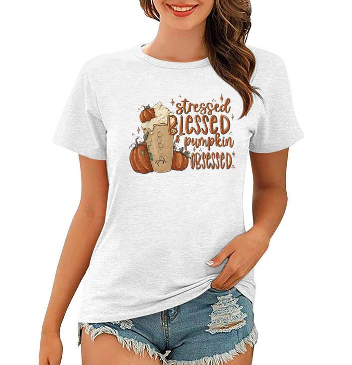Stressed Blessed Pumpkin Spice Obsessed Coffee Thanksgiving  Women T-shirt