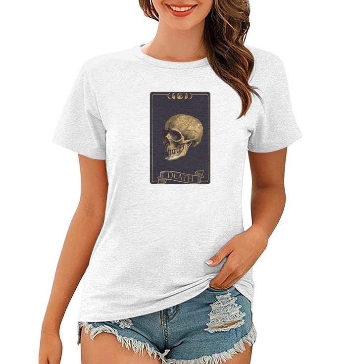 Tarrot Card Creepy Skull The Death Card Black Women T-shirt