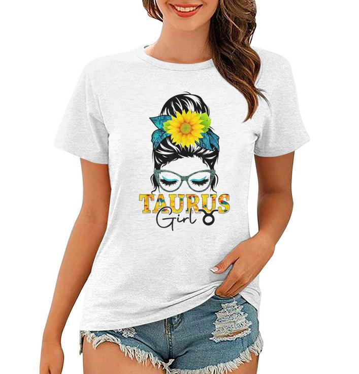 Taurus Girl Birthday Messy Bun Hair Sunflower  Women T-shirt