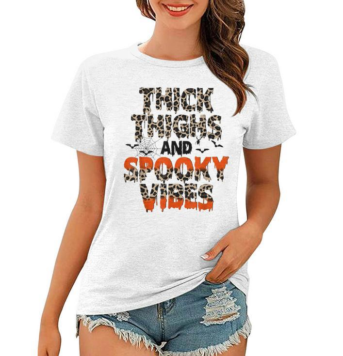 Thick Thighs And Spooky Vibes Leopard Halloween Costume  Women T-shirt