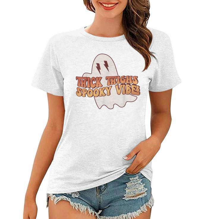 Thick Thighs Spooky Vibes Funny Happy Halloween Spooky  Women T-shirt
