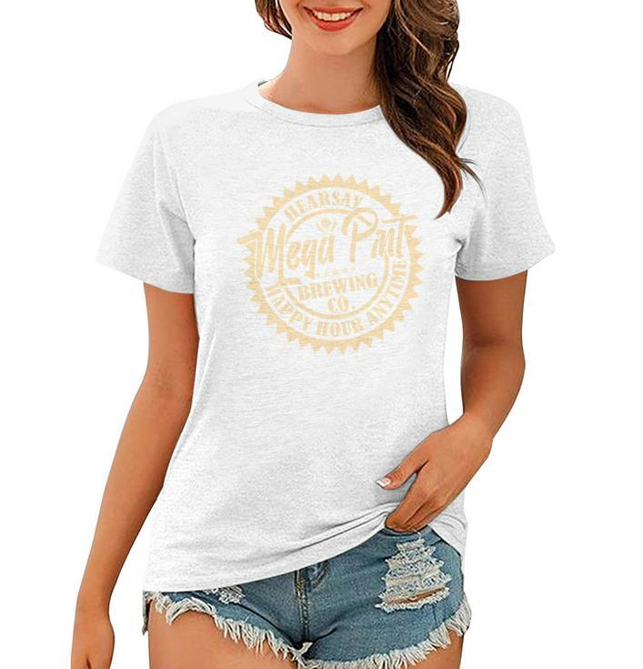 Vintage Hearsay Mega Pint Brewing Co Happy Hour Anytime Emblem Women T-shirt