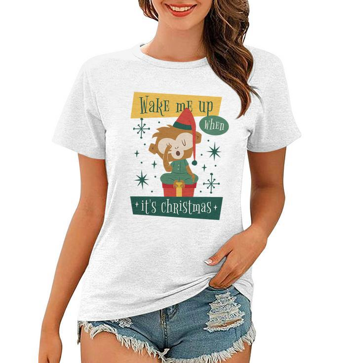 Wake Me Up When Its Christmas Monkey Cute Graphic Design Printed Casual Daily Basic Women T-shirt
