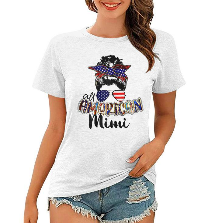 Womens All American Mimi Messy Bun 4Th Of July Independence Day  Women T-shirt