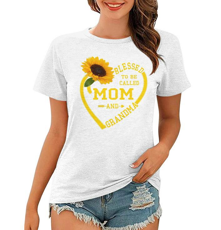 Womens Blessed To Be Called Mom And Grandma Mothers Day Sunflower   Women T-shirt