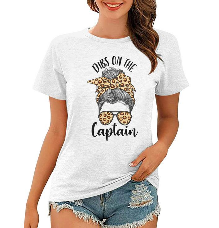 Womens Funny Captain Wife Dibs On The Captain Saying Cute Messy Bun  Women T-shirt