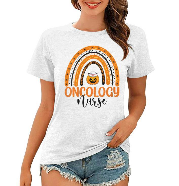 Womens Oncology Nursing Halloween Pumpkin Rainbow Oncology Nurse  Women T-shirt