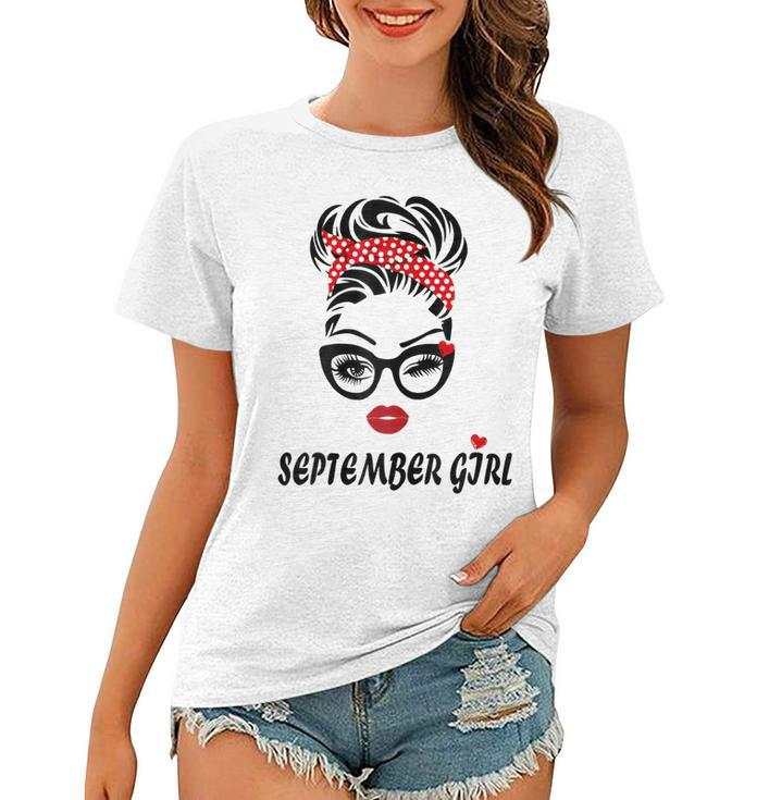 Womens September Girl Wink Eye Woman Face Was Born In September  V2 Women T-shirt
