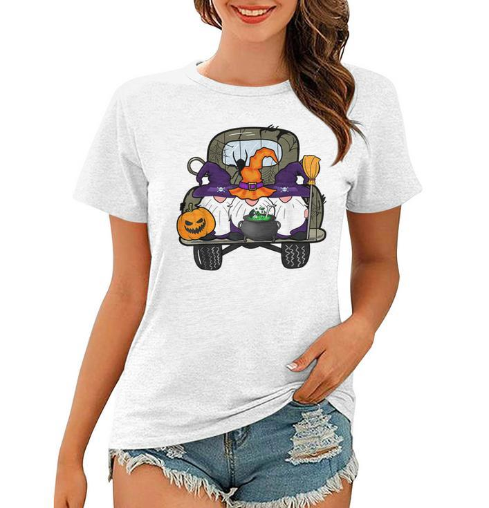 Zem6 Funny Truck Gnomes Witch Pumpkin Happy Halloween Party  Women T-shirt
