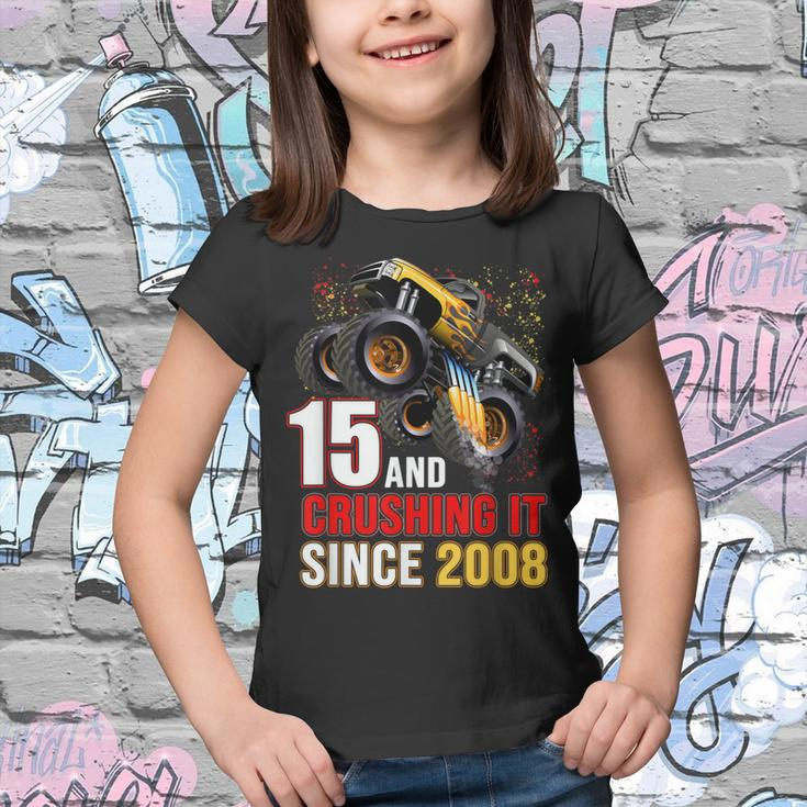 15 Crushing It Since 2008 Monster Truck 15Th Birthday Boys V3 Youth T-shirt