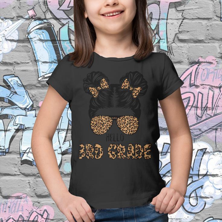 First Day Of School Hello 3Rd Grade Leopard Messy Bun Girls  Youth T-shirt