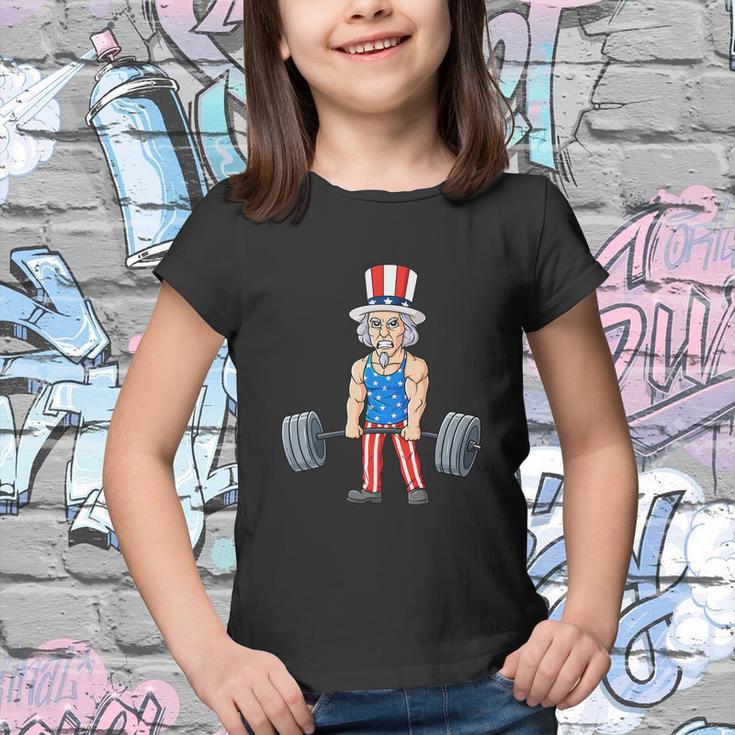 4Th Of July Uncle Sam Weightlifting Funny Youth T-shirt