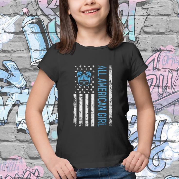 All American Girls 4Th Of July Shirt Daughter Messy Bun Usa Youth T-shirt