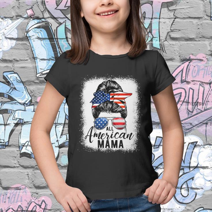 All American Mama Proud Mom Messy Bun Patriotic 4Th Of July Youth T-shirt