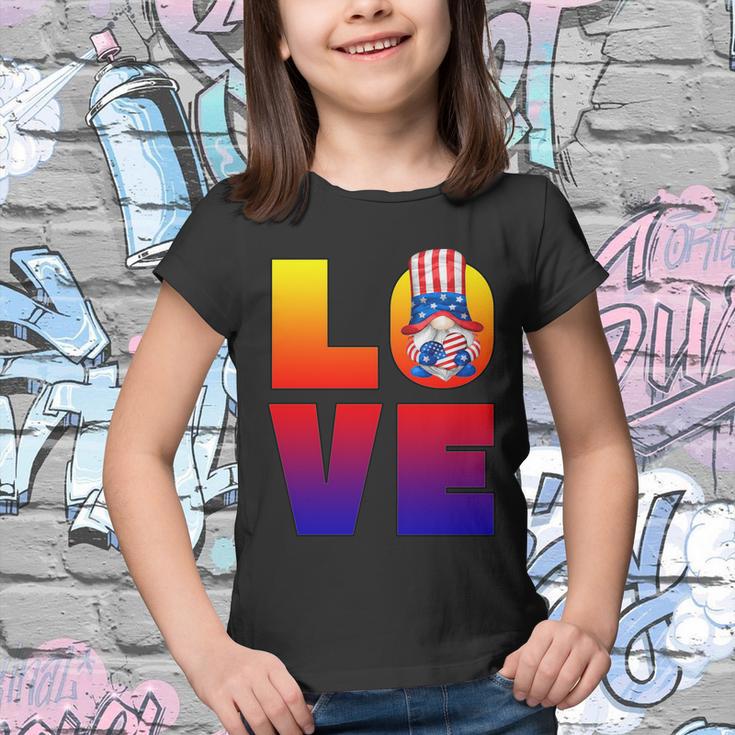 American Flag Gnome Shows Love Patriotic Heart 4Th Of July Gift Youth T-shirt