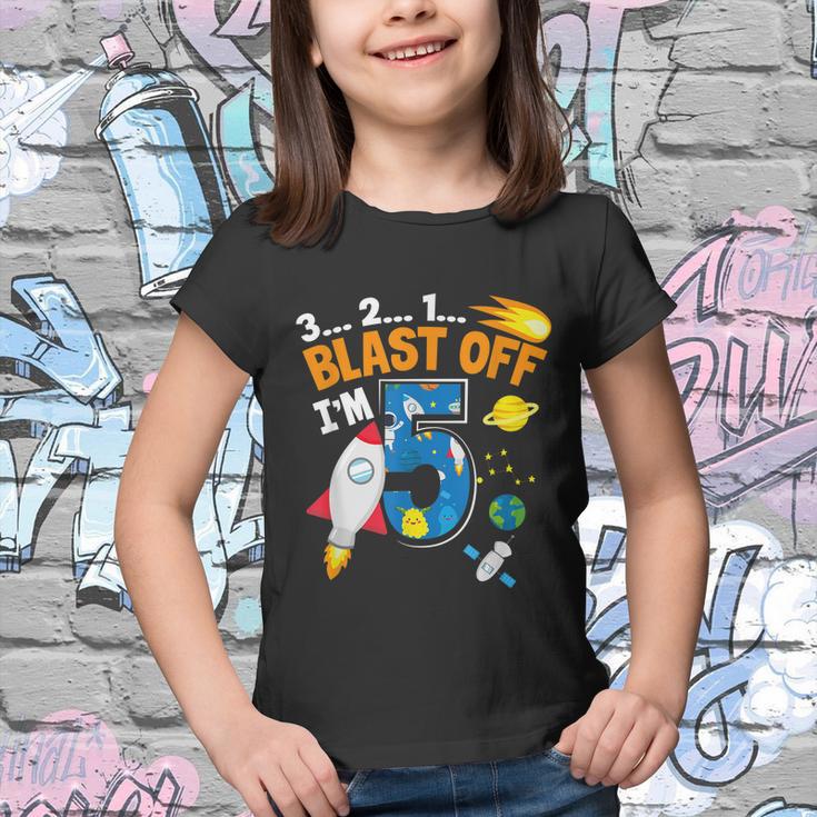 Blast Off Im 5 Funny Astronaut 5Th Birthday Space Costume Youth T-shirt