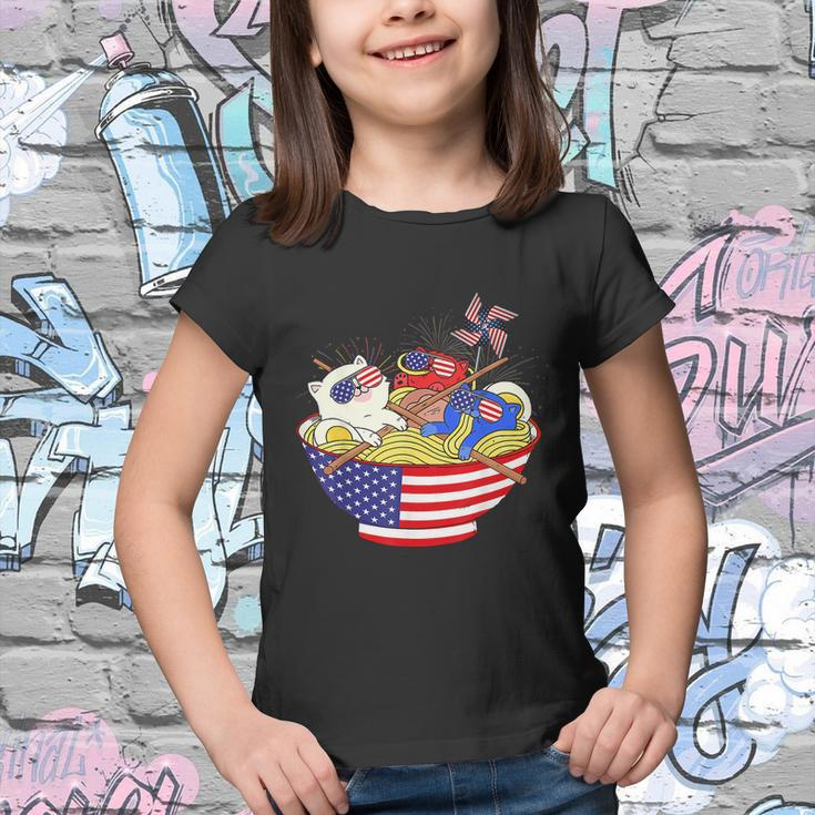 Cats Ramen Anime American Flag Funny 4Th Of July Cat Lovers Youth T-shirt