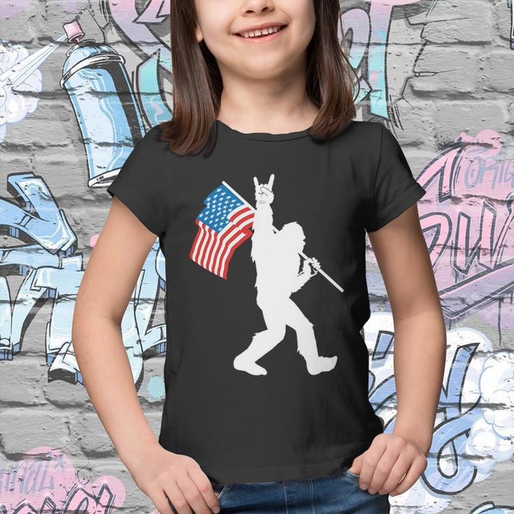 Funny Bigfoot 4Th Of July Rock And Roll Usa Flag For Sasquatch Believers Youth T-shirt