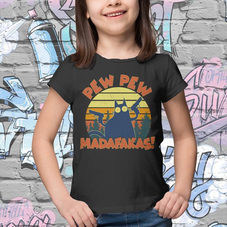 Funny Vintage Pew Pew Madafakas Gun Cat Tshirt Youth T-shirt