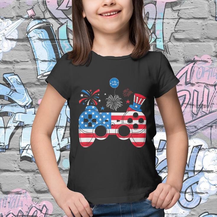 Gamer Video Gaming 4Th Of July Funny Men Boys American Flag Youth T-shirt