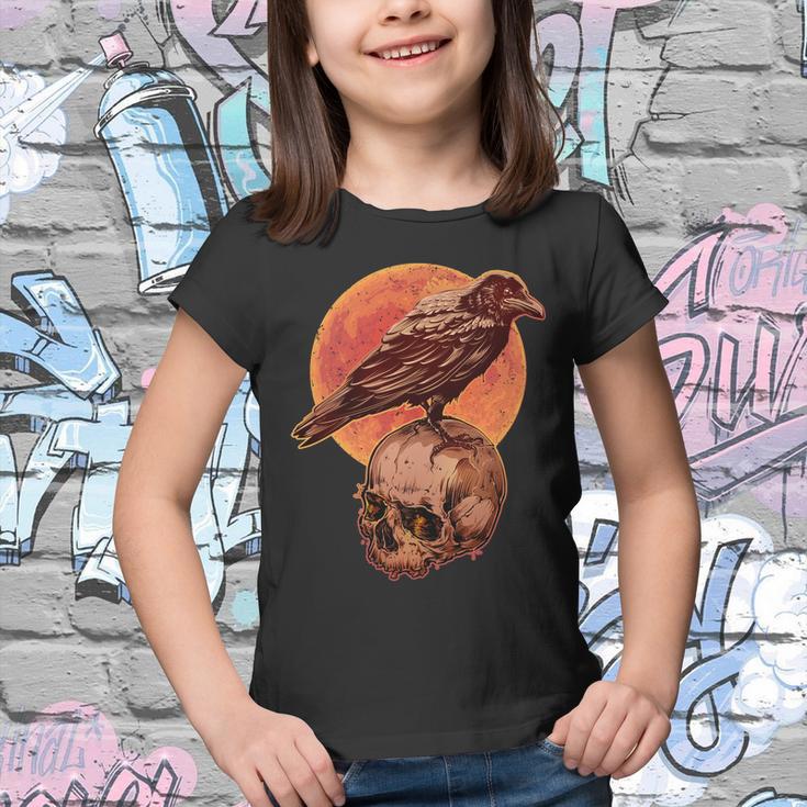 Halloween Cool Raven Crow Skull And Moon Youth T-shirt