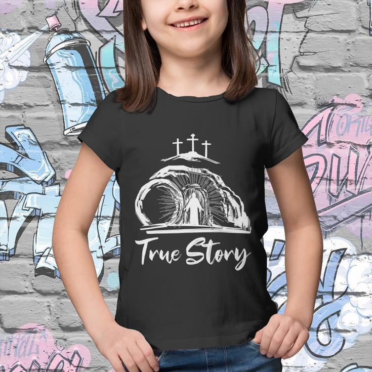 He Is Risen Cross Jesus Easter Day Christians True Story Youth T-shirt