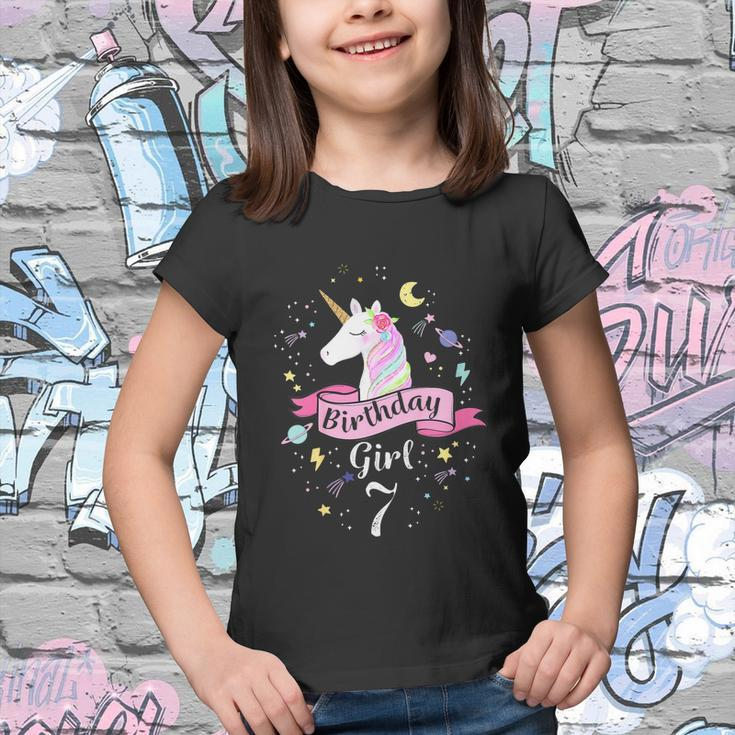 Kids 7 Year Old Girl Birthday Unicorn Shirt 7Th Birthday Youth T-shirt