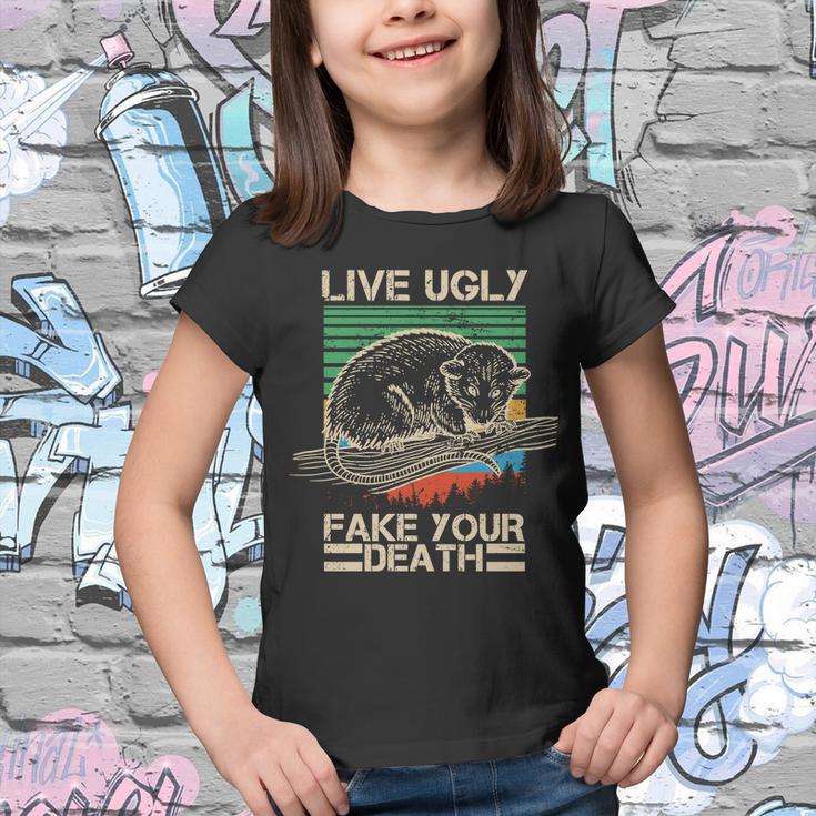 Live Ugly Fake Your Death Retro Vintage Opossum Youth T-shirt