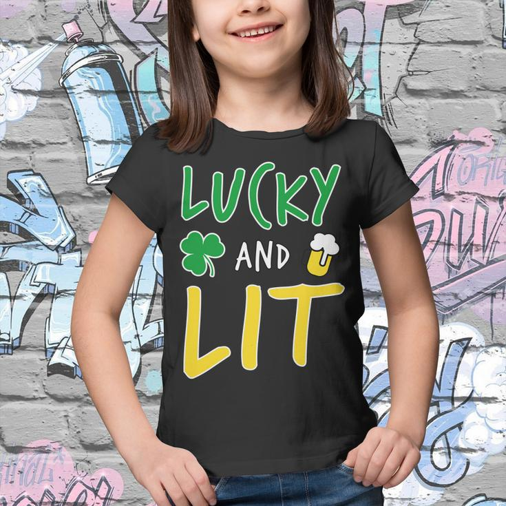 Lucky And Lit St Patricks Day Graphic Design Printed Casual Daily Basic Youth T-shirt