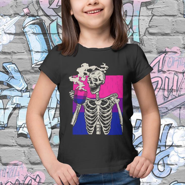 Skeleton Drinking Coffee Lgbtq Pansexual Pride Pan Flag Youth T-shirt