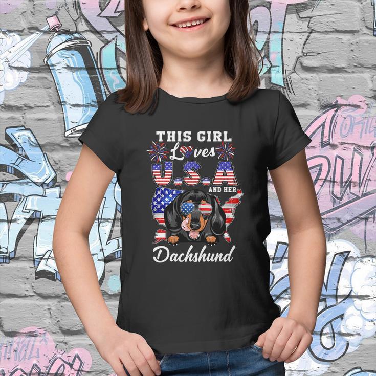 This Girl Loves Usa And Her Dog 4Th Of July Dachshund Dog Youth T-shirt