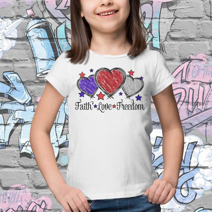 Faith Love Freedom 4Th Of July American Flag Heart Youth T-shirt