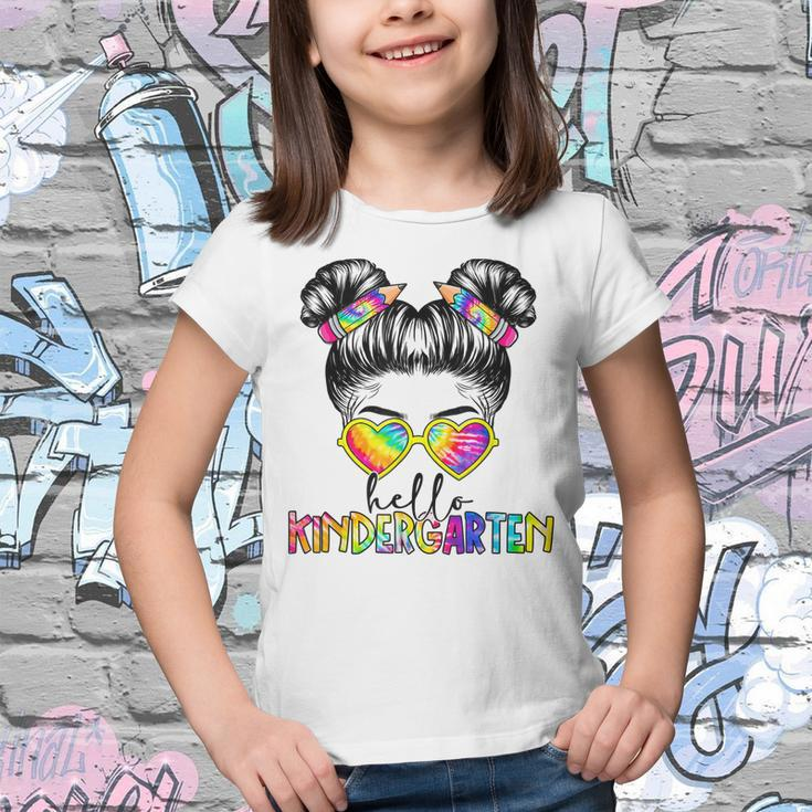Hello Kindergarten Messy Bun Back To School Kid Girl Tie Dye Youth T-shirt