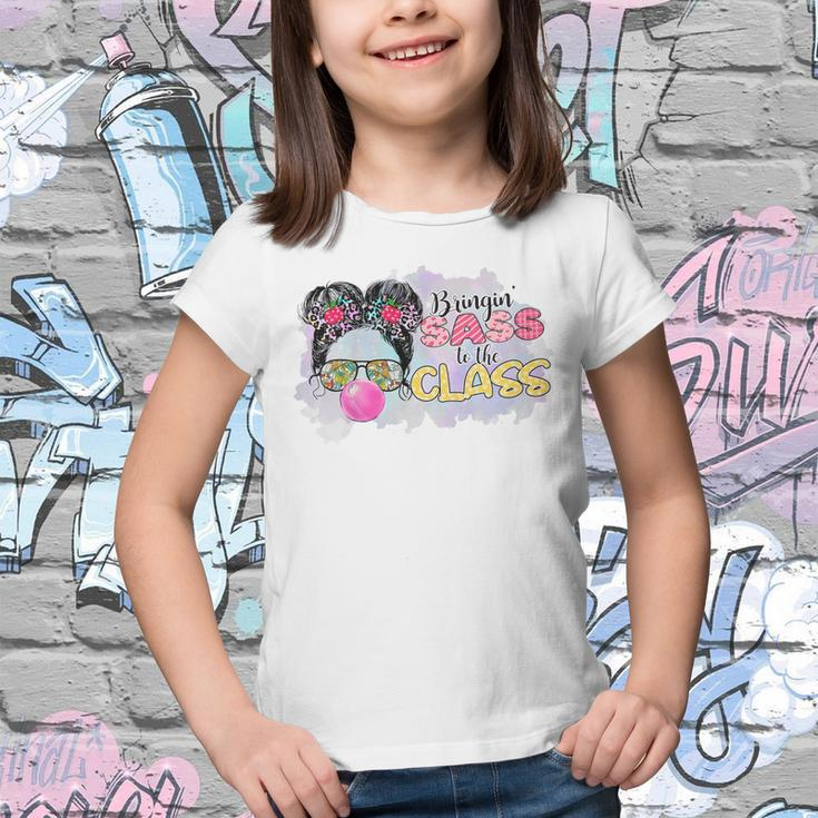 Kids Bringing Sass To The Class Messy Bun Glasses Back To School Youth T-shirt