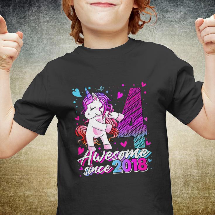 4 Years Old Unicorn Flossing 4Th Birthday Girl Youth T-shirt