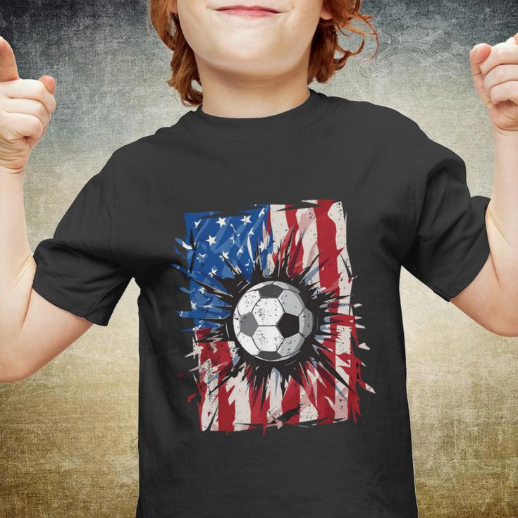 American Flag Soccer Ball 4Th Of July Cool Sport Patriotic Youth T-shirt