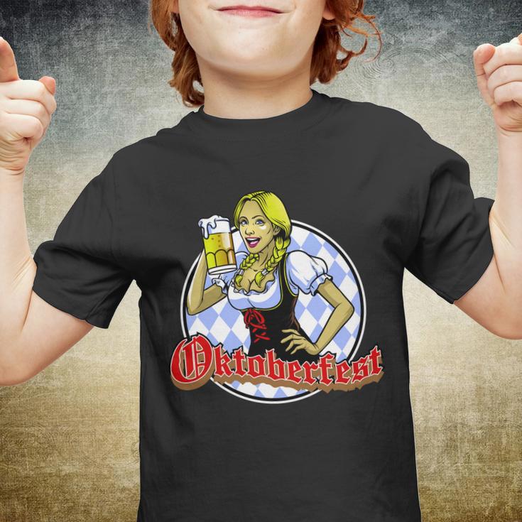 Bavarian Girl With A Glass Of Beer Celebrating Oktoberfest Youth T-shirt