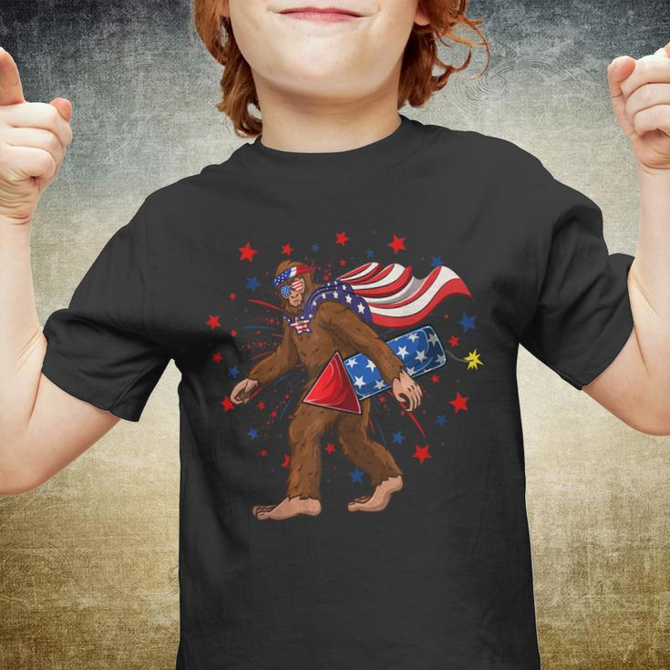 Bigfoot Fireworks 4Th Of July Kids Boys Sasquatch Youth T-shirt
