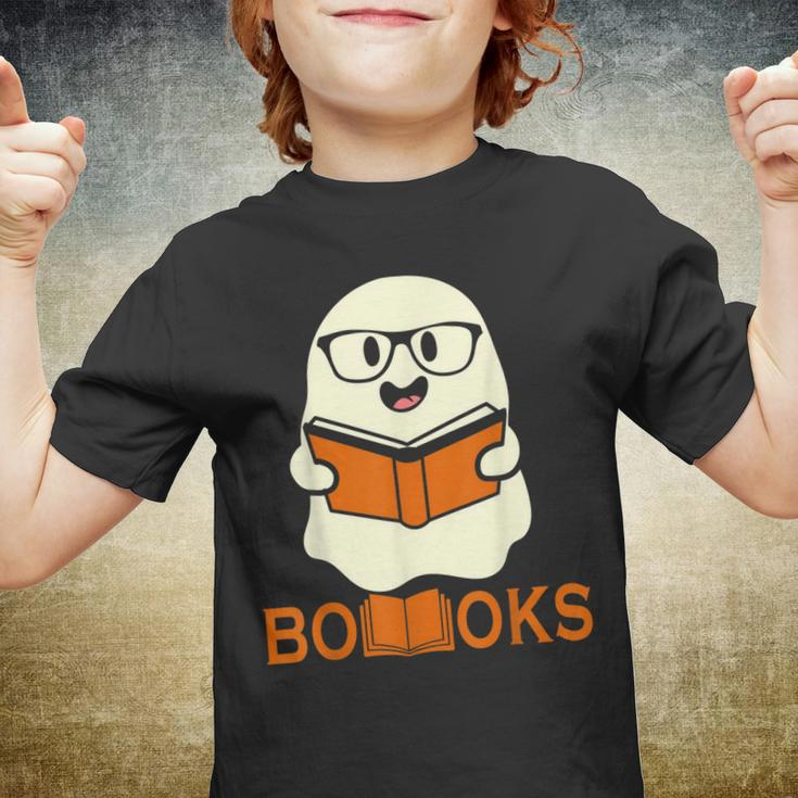 Booooks Ghost Boo Read Books Library Teacher Halloween Cute V3 Youth T-shirt