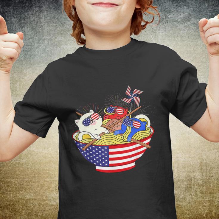 Cats Ramen Anime American Flag Funny 4Th Of July Cat Lovers Youth T-shirt