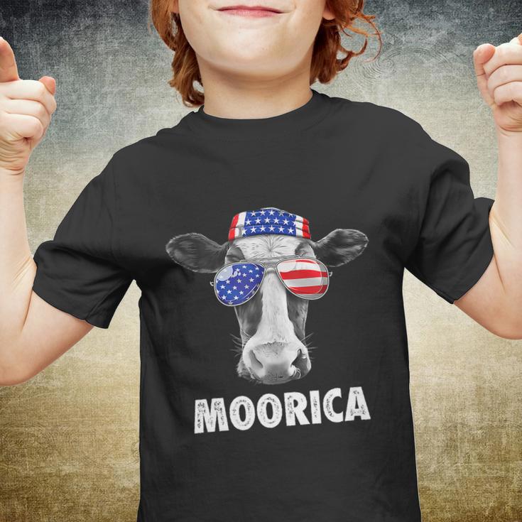 Cow 4Th Of July Moorica Merica Men American Flag Sunglasses Youth T-shirt