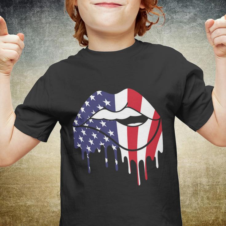 Cute Dripping Lips 4Th Of July Usa Flag Graphic Plus Size Youth T-shirt