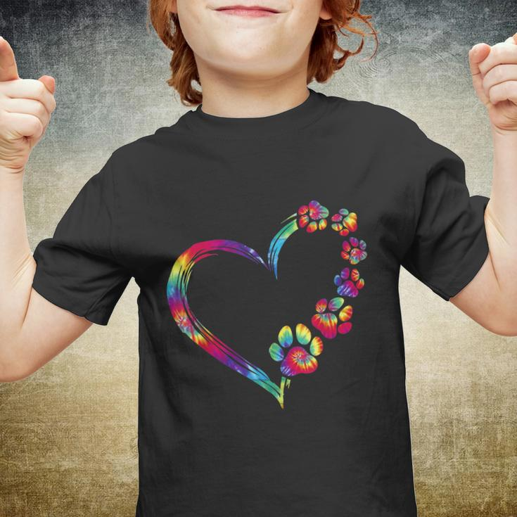 Dog Mom Dad Puppy Love Dogs Paw Print Heart Tie Dye Design Tshirt Youth T-shirt